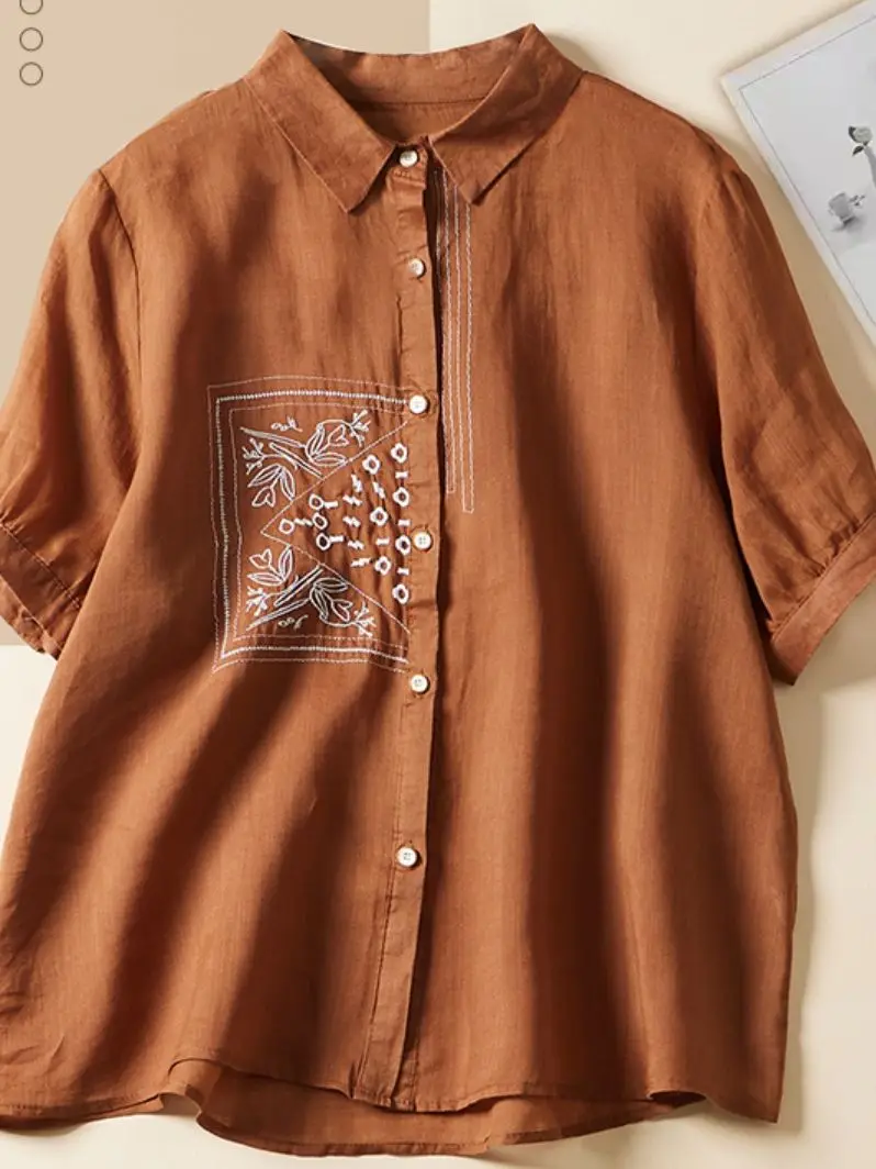 

Женская блузка с цветочной вышивкой, однобортная рубашка в стиле ретро, топ с полурукавами, модная женская одежда, лето 2022