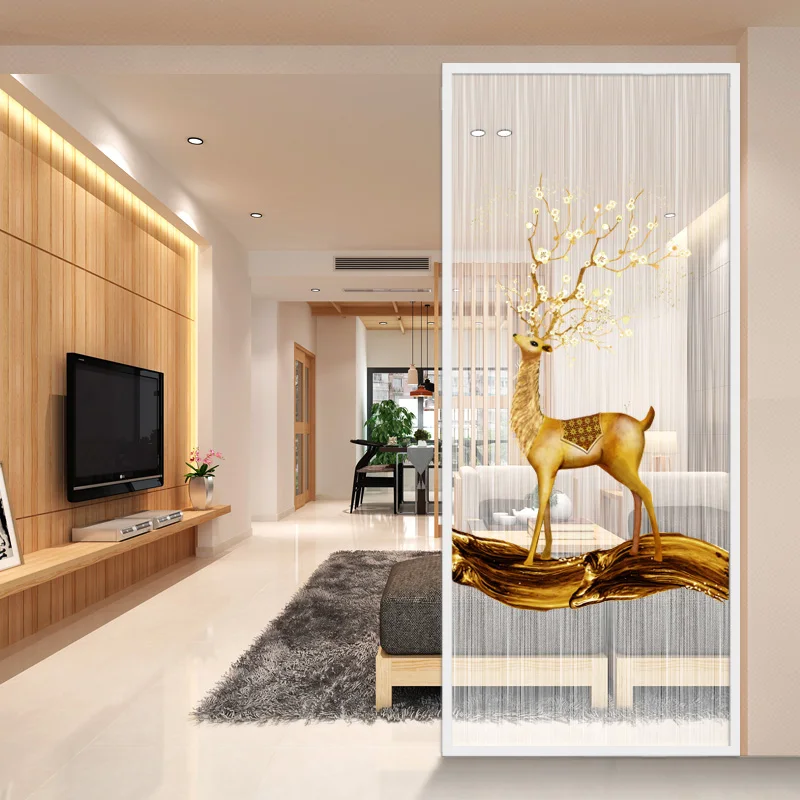 

Light luxury stainless steel screen glass partition wall home living room room divider decorative shelter wall