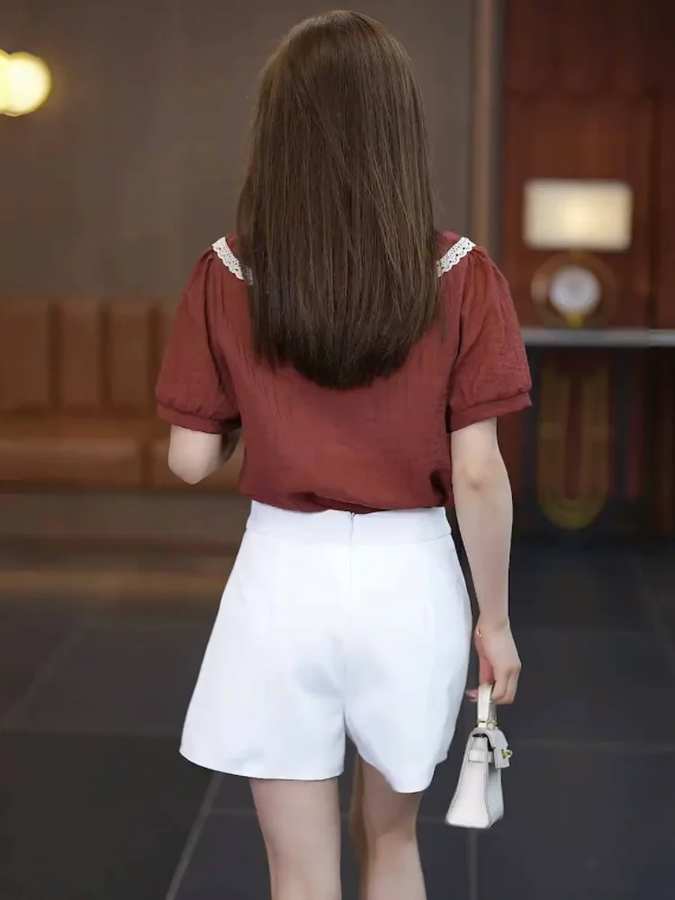 Рубашка с кукольным воротником и коротким рукавом женские летние новые