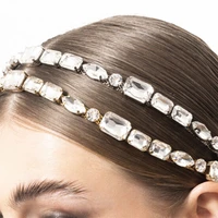 ins novelly crystal forehead elastic geometric headband hair chain accessories for women rhinestone square headpiece head chain