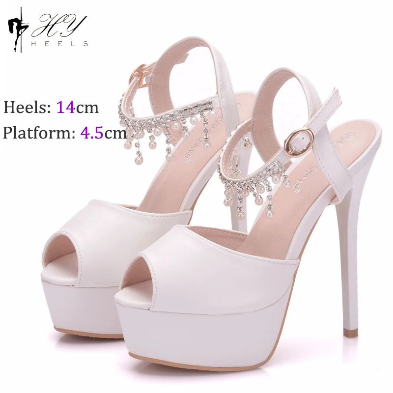 

Сандалии с бахромой и бисером женские, босоножки на высоком каблуке 14 см, с открытым носком, элегантная Свадебная обувь на тонком каблуке, бе...