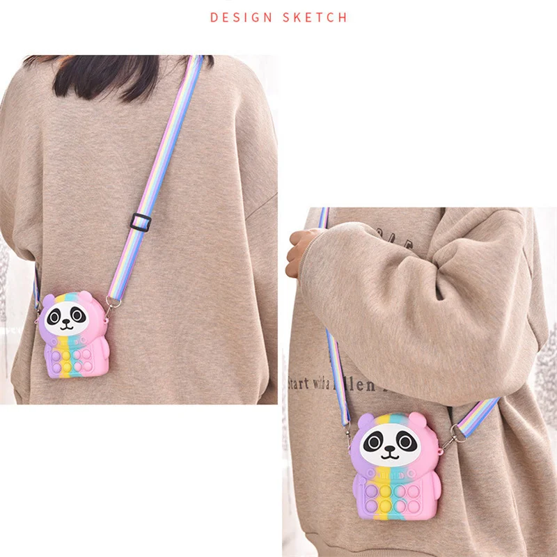 

Кошелек в форме милой панды, популярная сумка через плечо, игрушка-антистресс с мультяшным сенсорным выдавливанием пузырьков, игрушка Прот...