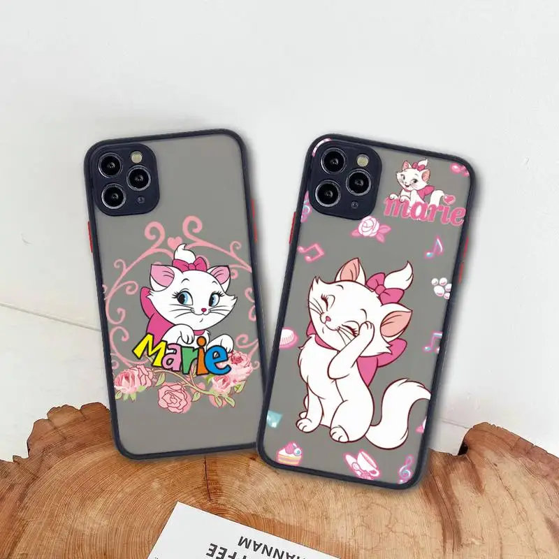 

Disney Pink Cat Mary Phone Case For iphone 13 12 11 Pro Max Mini XS 8 7 Plus X SE 2020 XR Matte Transparent Cover