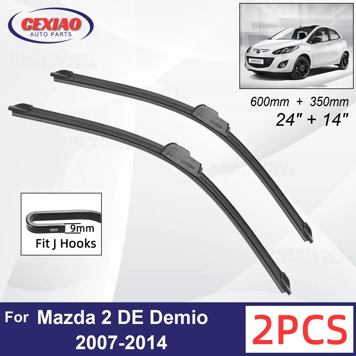 

Car Wiper For Mazda 2 DE Demio 2007-2014 Front Wiper Blades Soft Rubber Windscreen Wipers Auto Windshield 24" 14" 600mm + 350mm