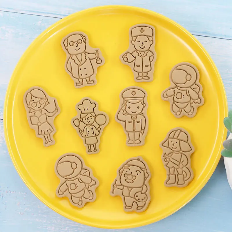 

8Pcs/set Cartoon Professional Figure Model Cookie Mold Scientist Teacher Cookie Decorating Fondant Pastry Baking Bakeware