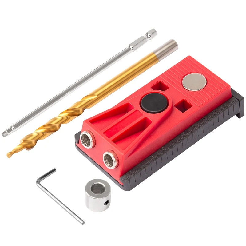 

Pocket Hole Jig Set With Two Hole Jig, Step Drill Bit, Stop Collar, Square Drive Bit, Adjustable To Use Joinery Set
