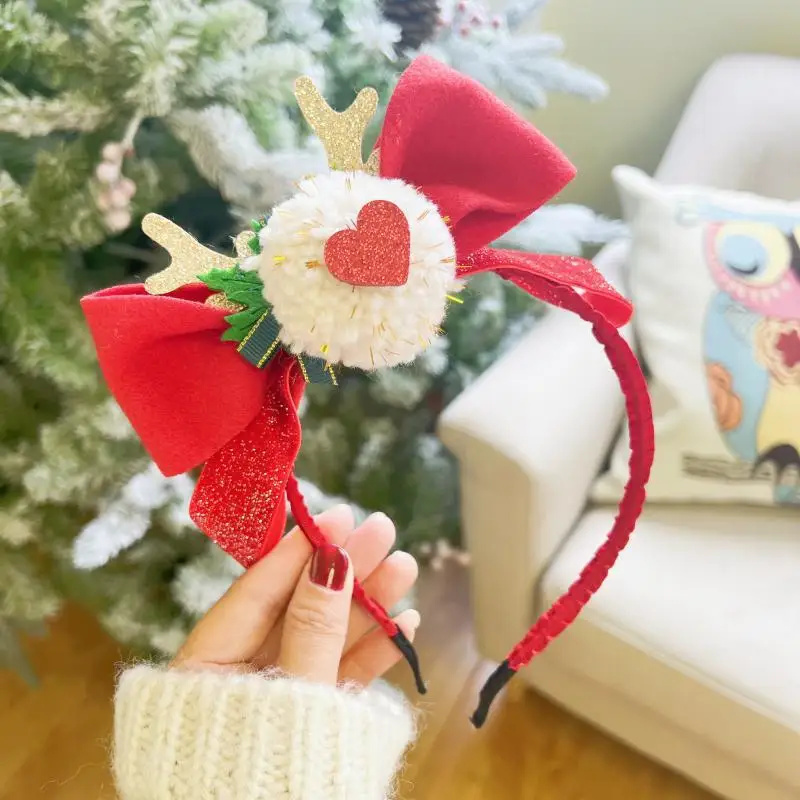 

1Pc 2024 Christmas Hairband Hair Accessories New Deer Horn Bow Headwear Christmas Festival Sweet and Cute Headband Accessories