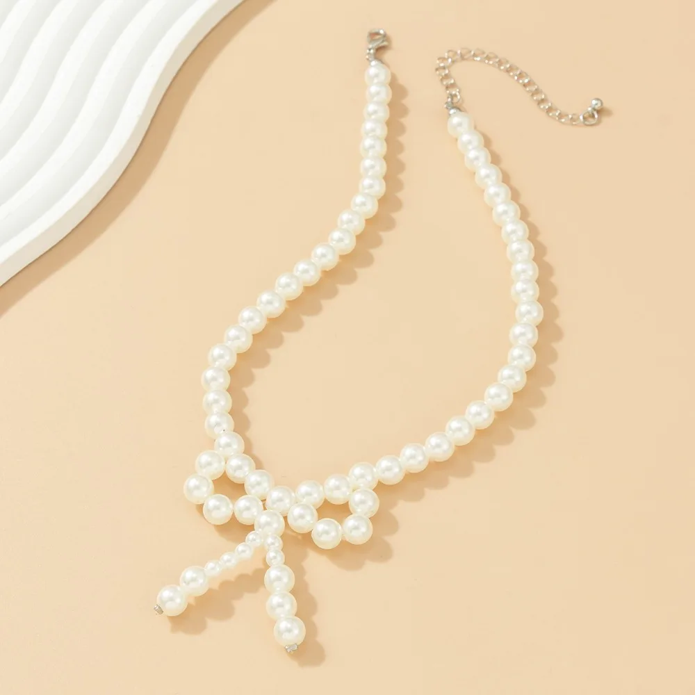 Ожерелье с бантом и жемчугом имитация жемчуга цепочка на ключицу ювелирные