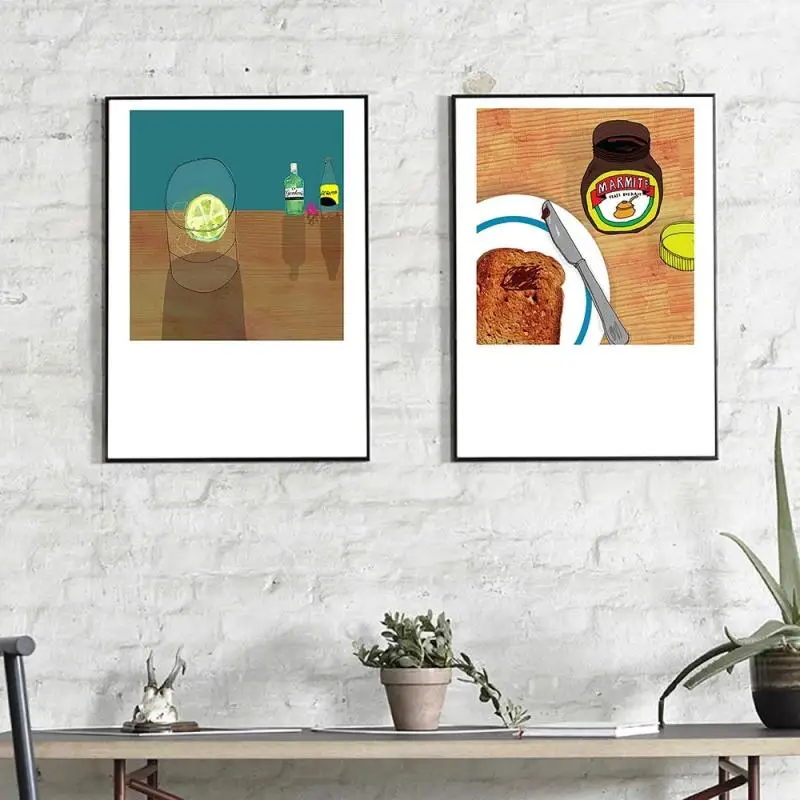 

Cartoon Food Drink Toast Bread Lemonade Canvas Painting Nordic Posters and Prints Wall Pictures Kitchen Dining Room Home Decor