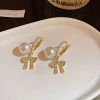 zircon pearl earrings luxury bow pendant earring for women 2022 hot korean trendy crystal fashion romantic wedding jewelry gifts