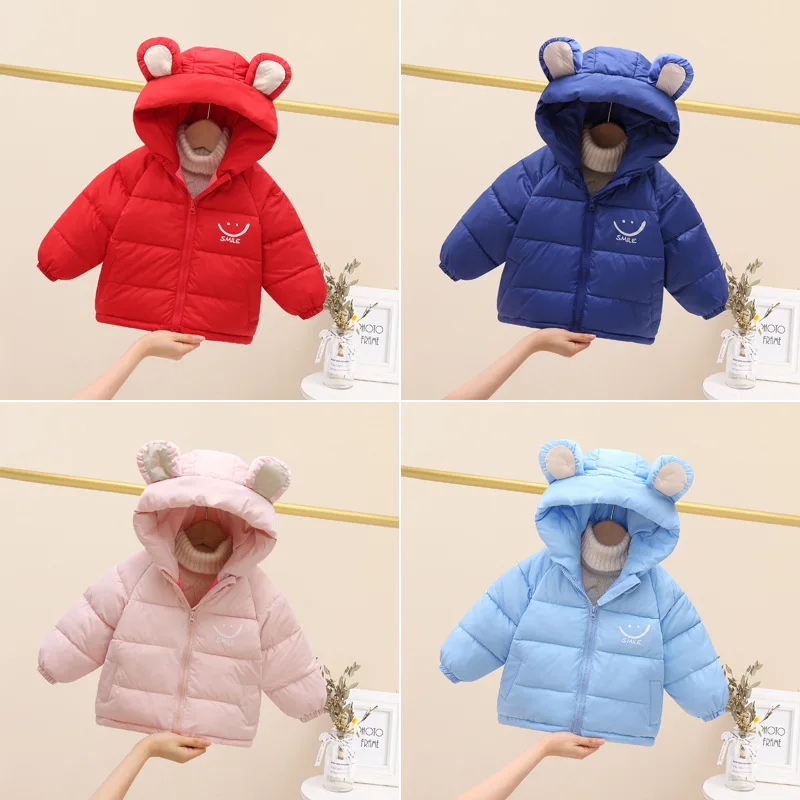 

2023 Autumn Winter New Korean Version Children Down Cotton Jacket Boys Girls Cartoon Letters Coat Baby Infant Zipper Outerwear