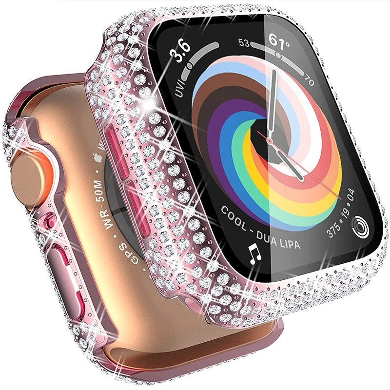 

Diamond+Glass Watch Cover for Apple Watch Series 7 Case SE 6 5 4 3 Protector Bumper For iWatch 45mm 41mm 44mm 40mm 42mm 38 Case