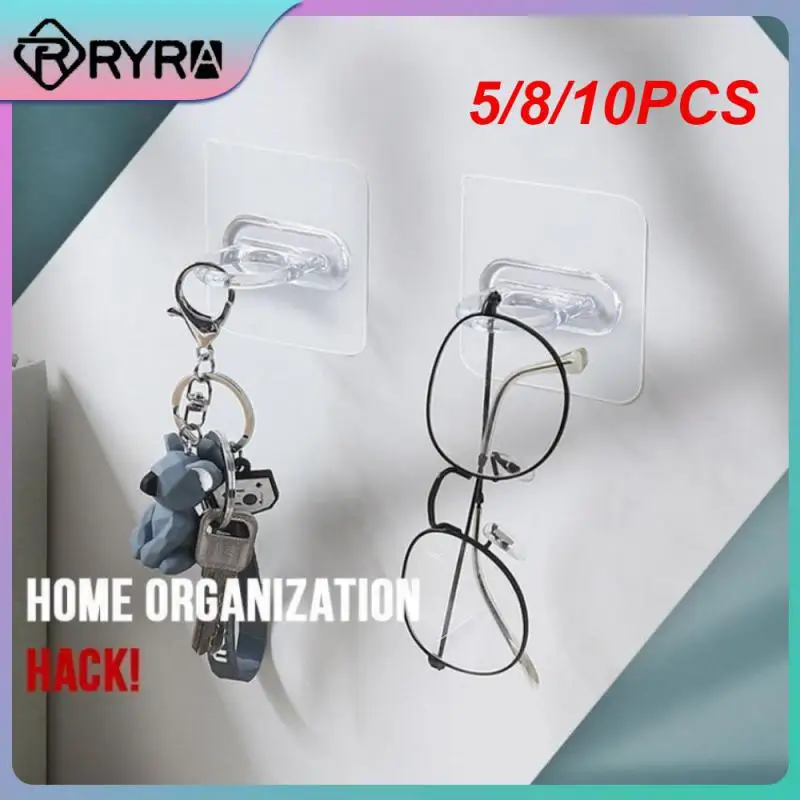 

5/8/10PCS Round Hook Transparent Multifunctional Clothes Storage Rack Strong Punch-free Adhesive Hook