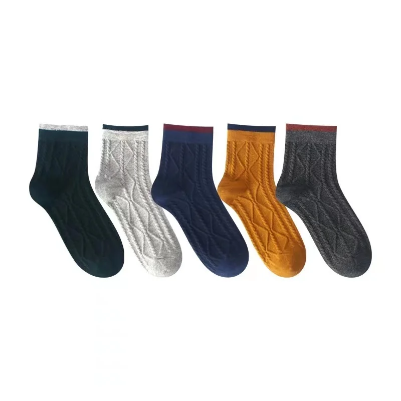 5-Piece Cotton Sweat Wicking And Odor Proof Comfortable Elastic Non Pinching Middle Tube Men's Socks In Autumn And Winter