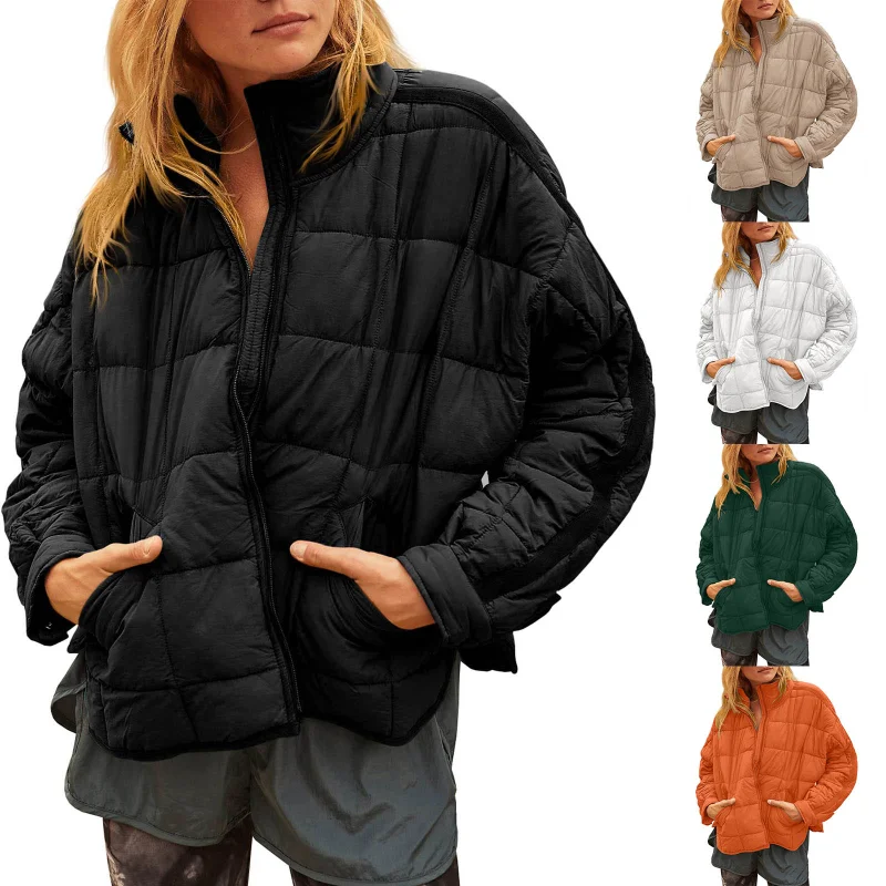 

Autumn Winter Warm Coat Women 2022 Fashion Stand Collar Long Sleeve Loose Padded Jacket Woman Casual Irregular Hem Zipper Jacket