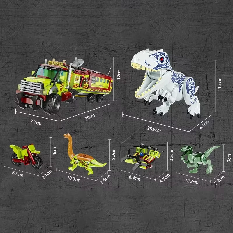 Фото Строительный набор грузовиков с динозаврами и T-Rex, сцена приключений в джунглях для мальчиков, детский подарок на день рождения №4