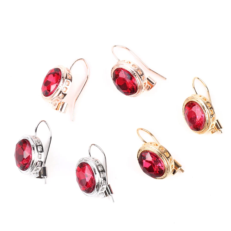 Fashion Silver Ruby Ear Hook Drop Dangle Earrings Cubic Zirconia Anniversary Jewelry For Women Girls |