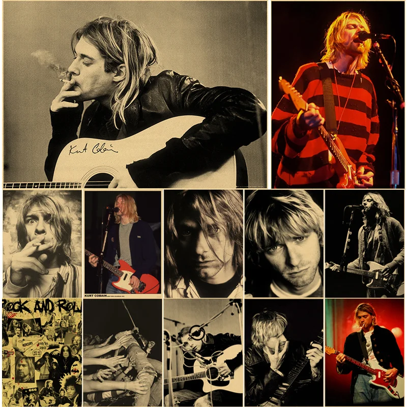 

Singer Kurt Cobain Retro Poster Kraft Paper Prints and Posters DIY Vintage Home Room Bar Cafe Decor Aesthetic Art Wall Painting