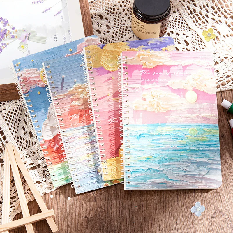 

Creative A5 Coil Book Thickened Anime Oil Painting Cover Notebook Horizontal Line Inside Page Notepad Journal School Supplies