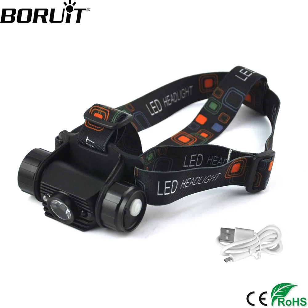 BORUiT RJ-020 LED Induction Headlamp 1000LM Motion Sensor Headlight 18650 Rechargeable Head Torch for Camping Hunting