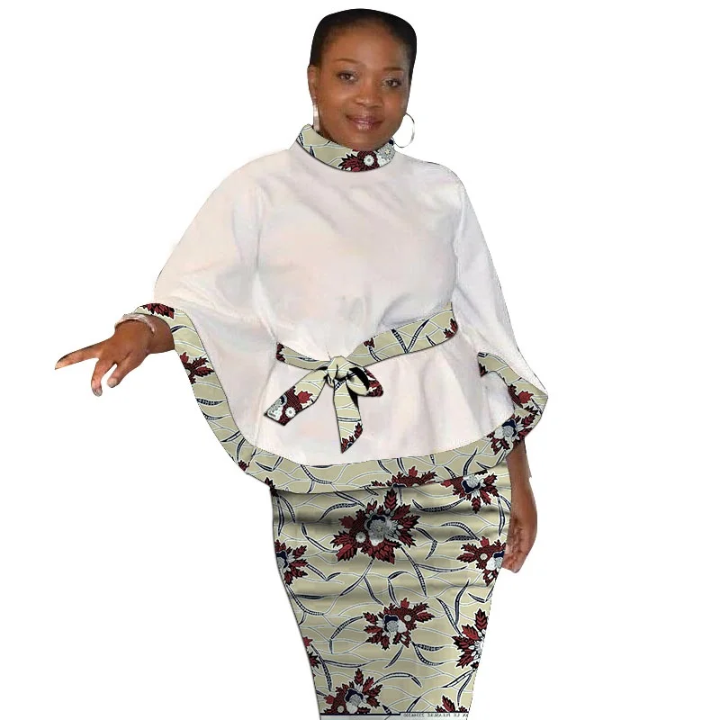 Дашики топы с расклешенными рукавами принтом поясом и юбкой-карандаш женская