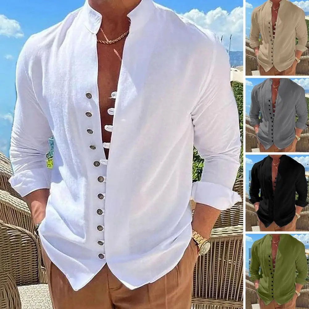 

New Men's Linen Long Sleeve T-Shirt Solid Color Loose Business Casual Shirt Long Sleeve Cotton Linen Shirt Oversize S-3XL