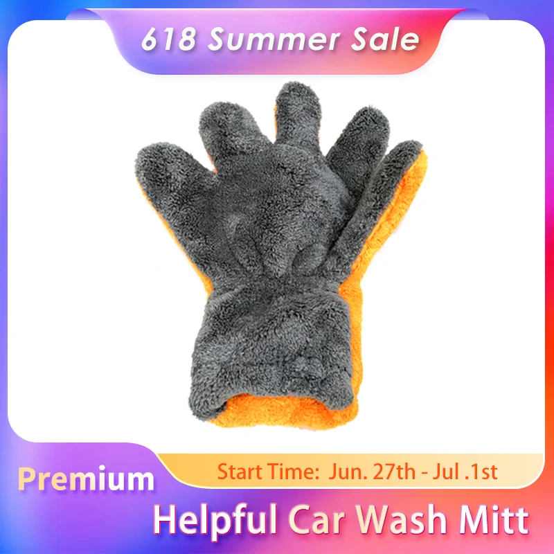

DETAILING KING 2-IN-1 Microfiber Car Wash Mitt Ultra Absorbency Helpful Handy Gloves Car Wash Accessories