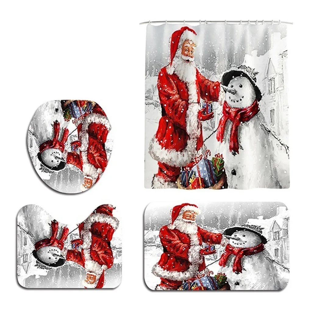 

4-Piece Set Of Santa Claus Snowman Bathroom Mat Cover Bathing Toilet Cover Christmas Party Decoration Supplies Combination
