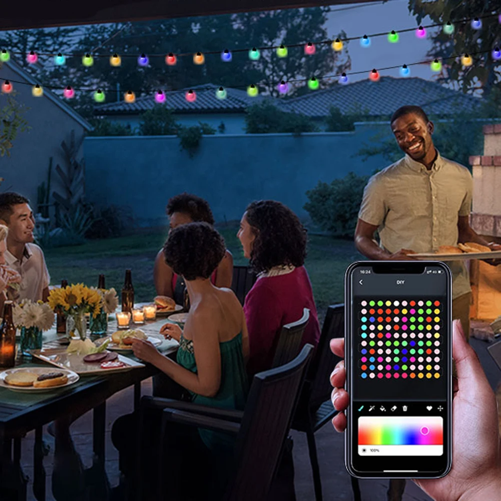 

Светодиодная гирлянда с RGB-шариками, водонепроницаемая лампа для внутреннего освещения, совместимая с Bluetooth, моделирующая лампа для рождест...