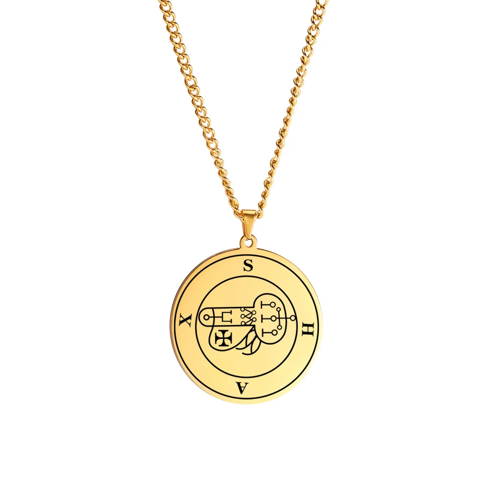 

3 Colors 32x35mm Solomon 72 Column Demon God No.44 Seal Of Shax-The Thieving Marquis Pendant Necklace With 60cm Link Chain