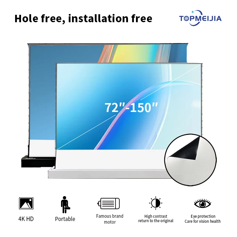 

New Arrival 72-150 Inch Electric Floor Rising Screen White Cinema Material Home Theater 4K 3D Floor Projection Screen