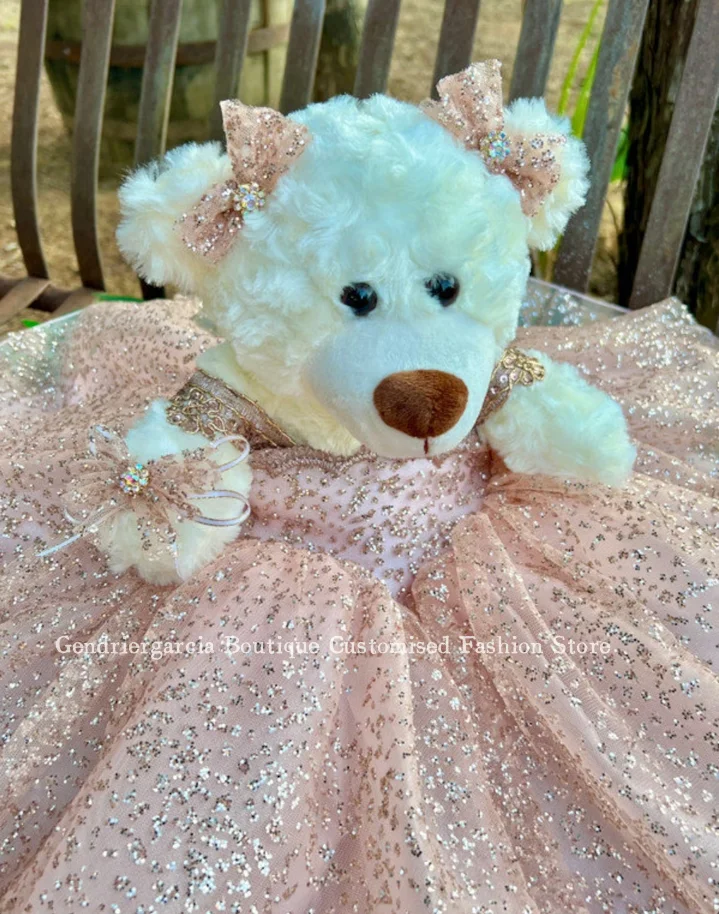 Блестящее розовое мини-платье Quinceanera с плюшевым мишкой 2025 г. элегантное платье