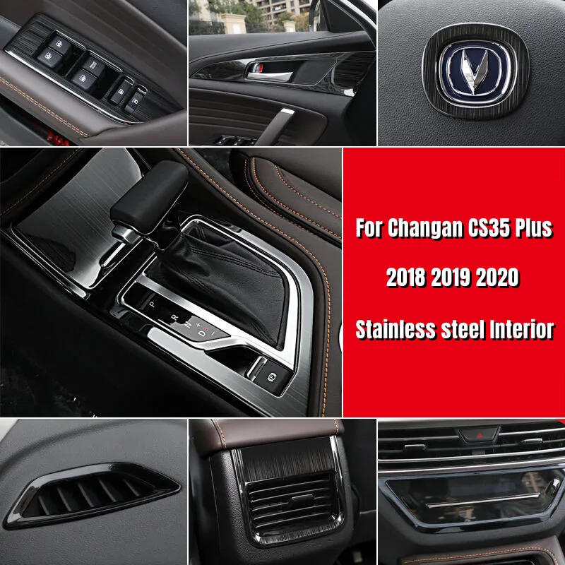 

For Changan CS35 Plus 2018 2019 2020 Accessories Full Set Interior Wire drawing Black Stainless Steel Decoration Trim 26 pcs/set