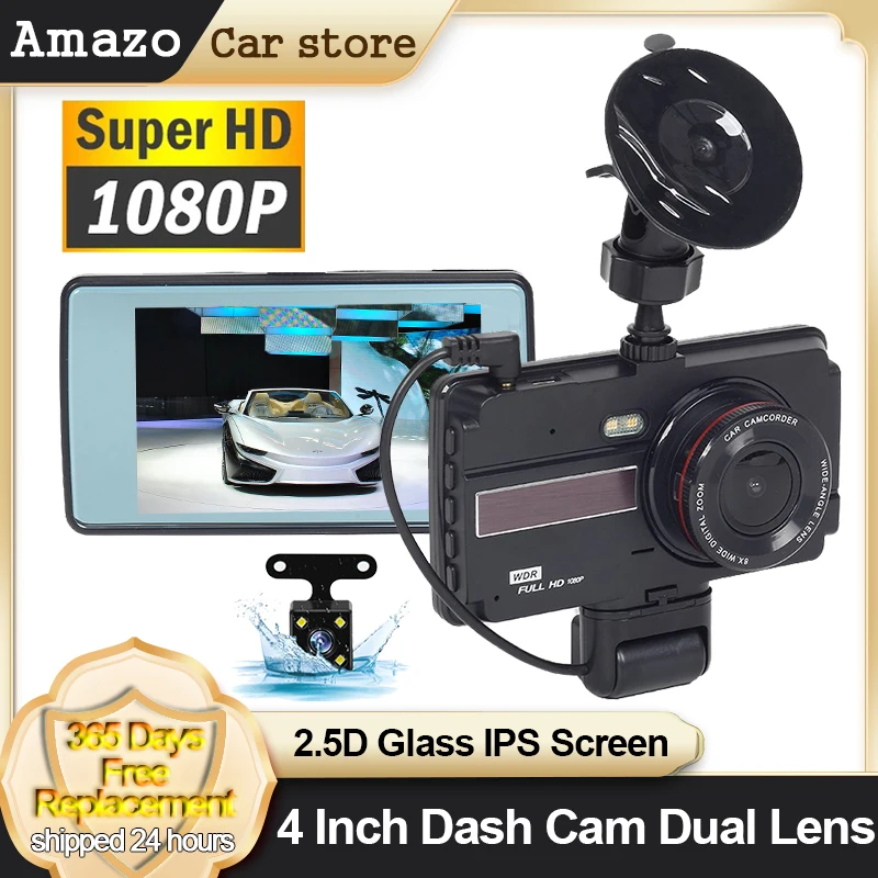 

4 Inch Car Avto DVR Dash Cam HD 1080P Video recorder With Rear View Camera Dvr 2 in 1 Recording Night Vision G-sensor Dashcam