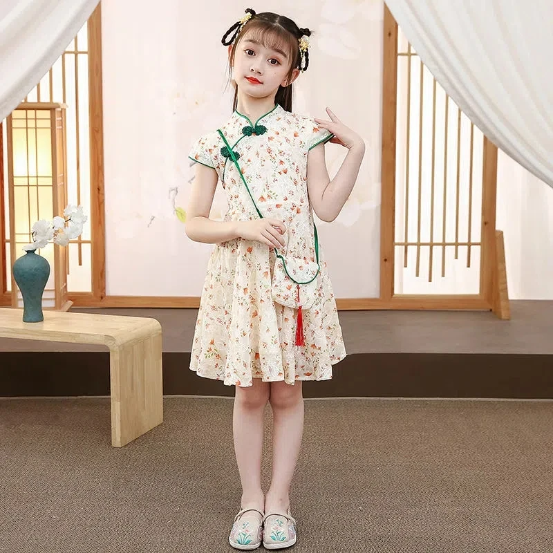 

Cheongsam Girl Baby Dress Children's Summer Dress New Chinese Style Teenage Girl Hanfu Princess Dress
