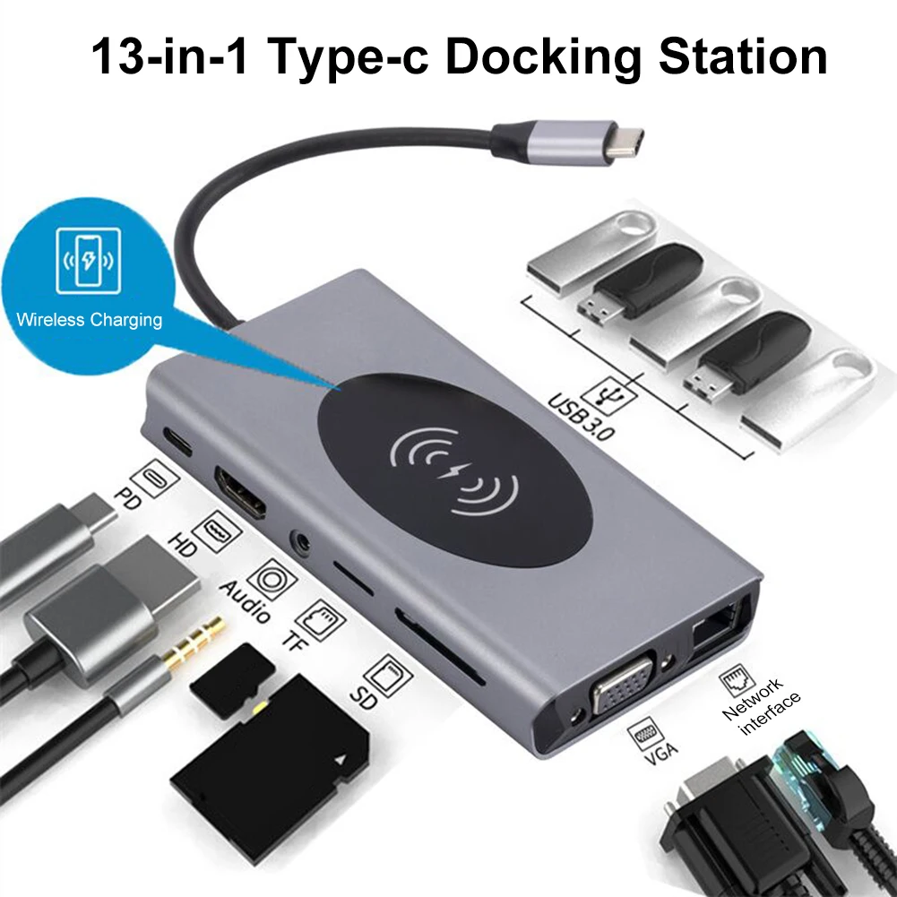 

Док-станция 13 в 1, 4K, Type C, HDMI, 100 мм