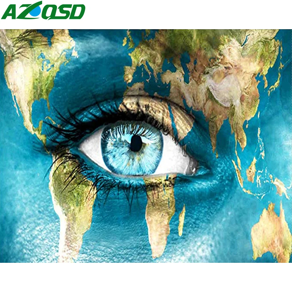 

AZQSD Landscape Paint By Numbers For Adults Eye Face Canvas Decorative Paintings 60x75cm Framed Home Decor Personalized Gift