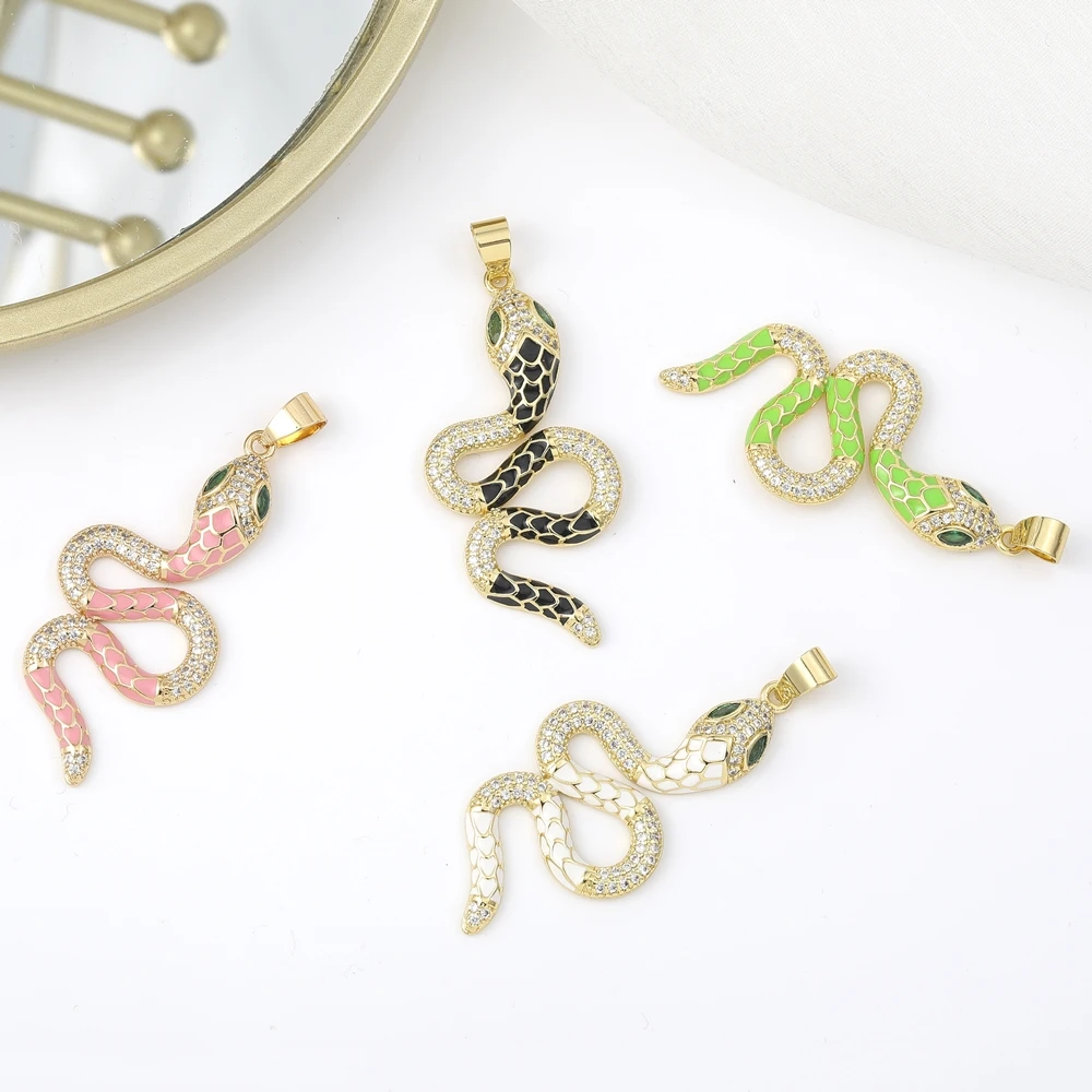 Фото Juya 18K позолоченный ручной работы Micro Pave Циркон креативный талисман Эмаль Змея Подвески для DIY Рукоделие Кулон Ювелирное Изделие №5