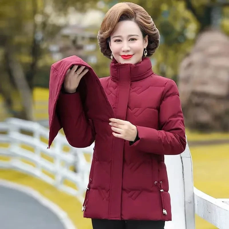 

XL-6XL Middle Aged Female Down Cotton Jacket New Fashion Hooded Thick Warm Puffer Parkas Winter Women Padded Outerwear Coat W196