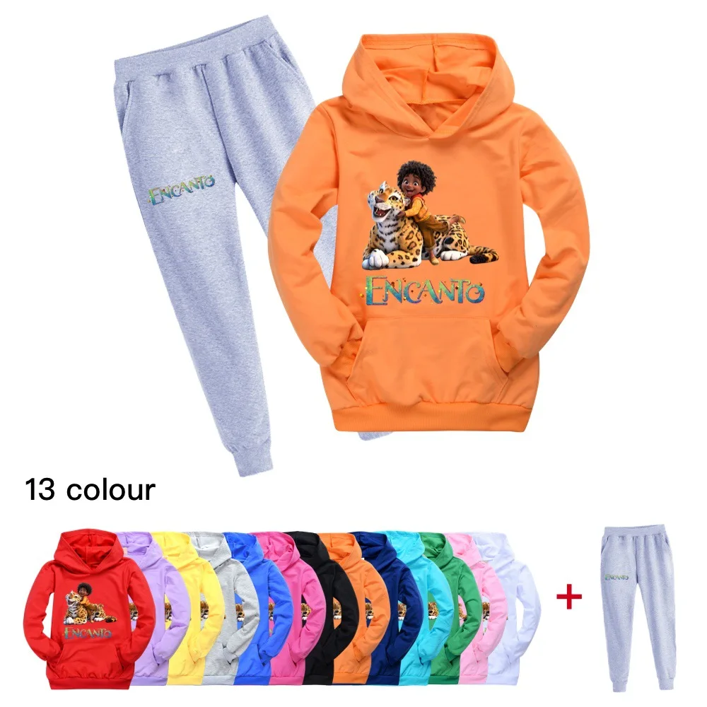 

2022 Disney Encanto Popular New Cartoon Print Boys Girls Pocket Hoodie + Pants Athleisure Fashion Set 2-16 Years Old