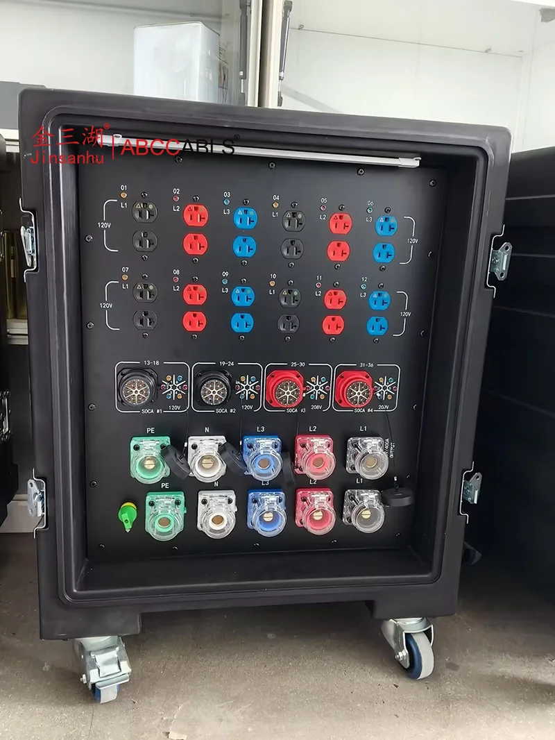 Фото Коробка для распределения электроэнергии US Stage Power Distro Box, кейс для турне-освещения с разъемами Powercon Rhino, 19-контактными портами и розетками Socapex №3