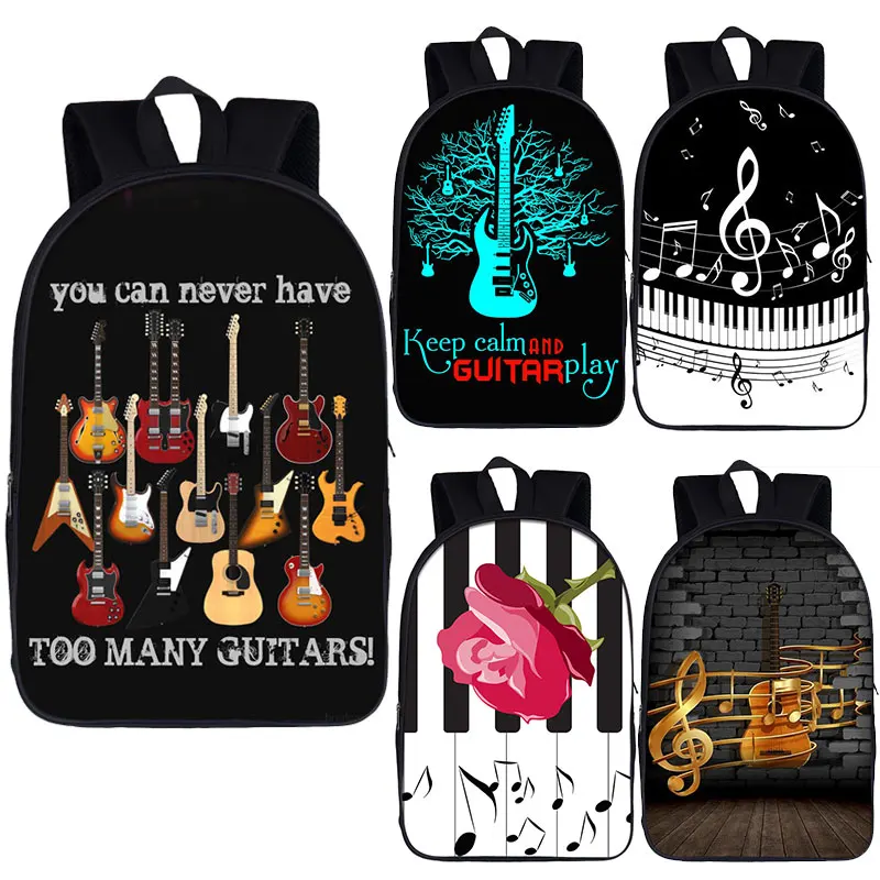

16 Inch Elegent Music Note Backpack Playing Piano Guitar Women Casual Rucksacks Children School Bag for Teenager Book Bag Gift