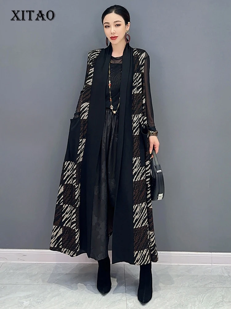 

XITAO Fashion Lattice Sleeveless Vests Temperament All-match Fashion Contrast Color Patchwork Women Autumn Casual Vests HQQ1503