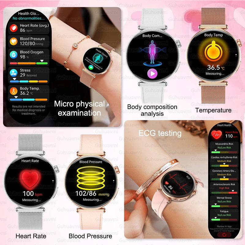 Фото Роскошные умные часы с бриллиантами для женщин, 1.32-дюймовый AMOLED-экран, мониторинг сердечного ритма и артериального давления, водонепроницаемые спортивные часы с защитой IP68. №3