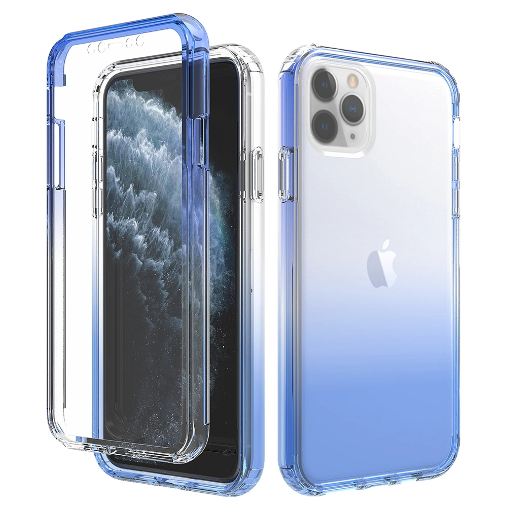 

Phone Case For IPhone 11 Pro Max X XS XR 12 13 Pro Max Mini 7 8 6S Plus SE2020 Transparent Gradient Color with Front Frame Cover