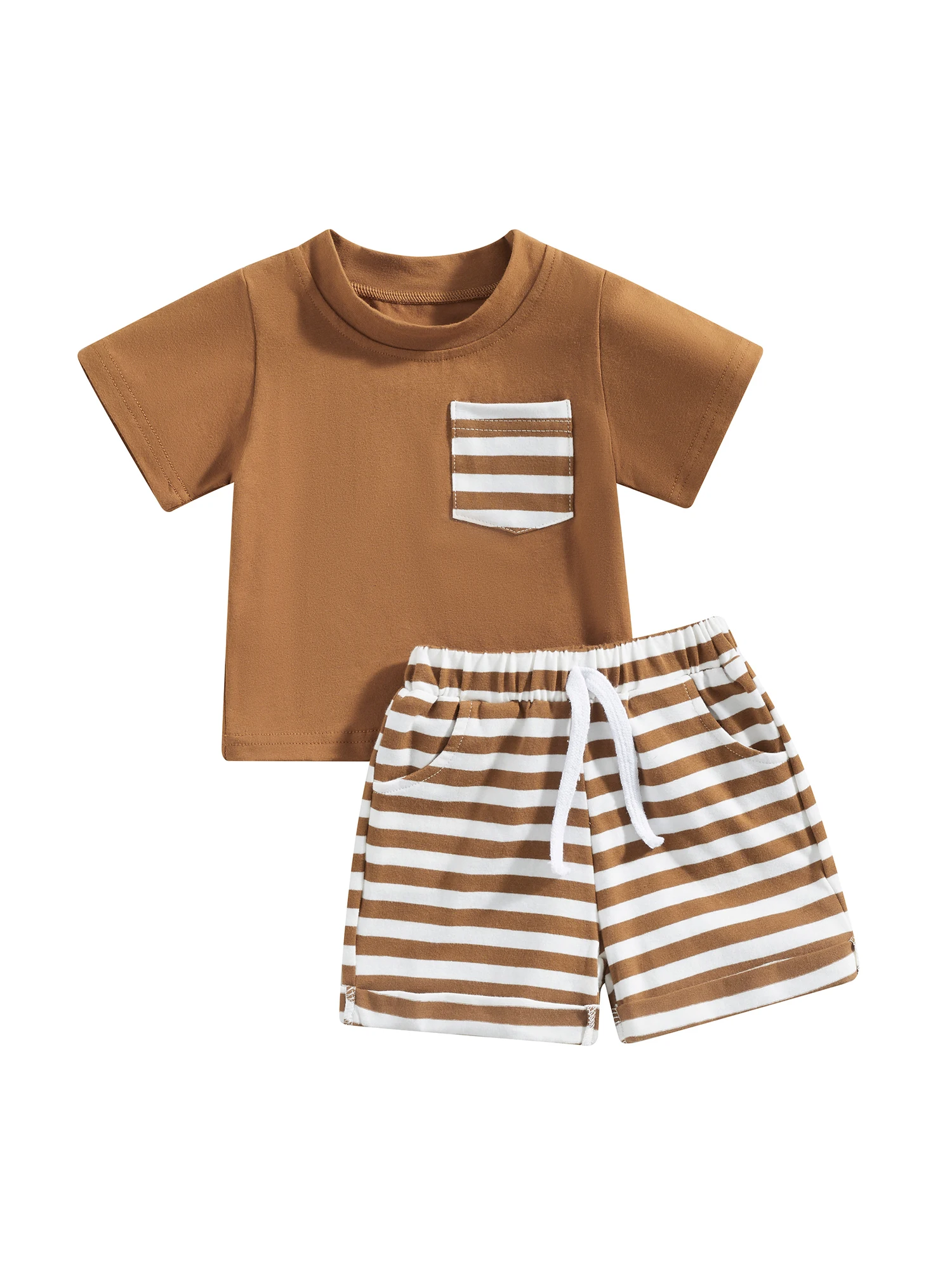 

Emmababy Striped Shorts Set 2Pcs Baby Boy Summer Clothes Patchwork Short Sleeve T-Shirt Toddler Elastic Waist Shorts Outfits