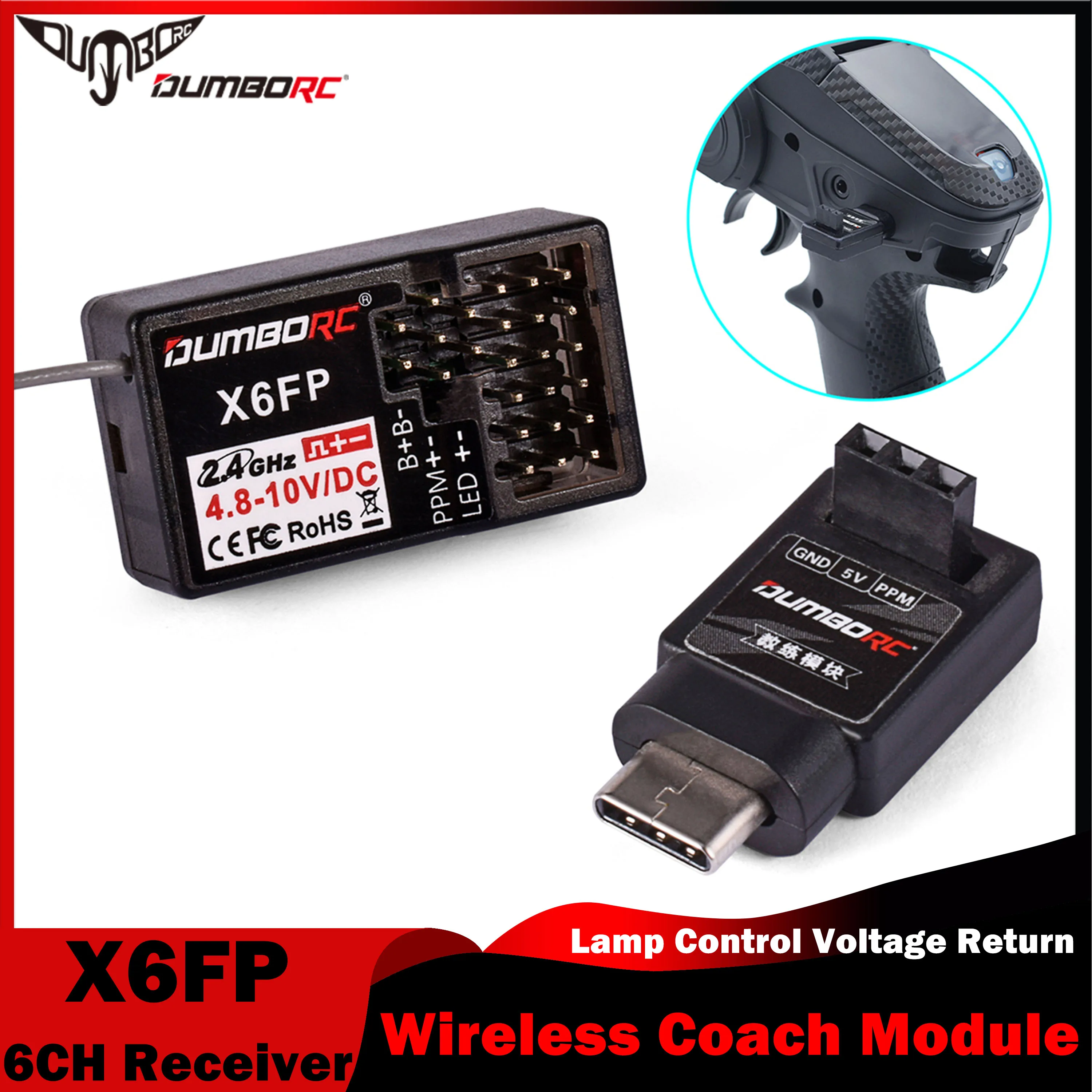 

DUMBORC 6CH Receiver X6FP Wireless Coach Module Lamp Control Voltage Return for RC Car Boat 2.4GHZ Transmitter X5P/X6PM/X10P/X6P