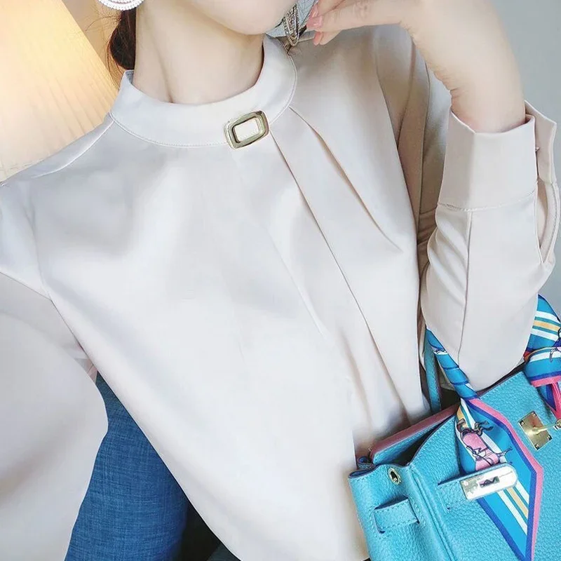 Однотонная шифоновая рубашка с воротником-стойкой для женщин новинка на весну и