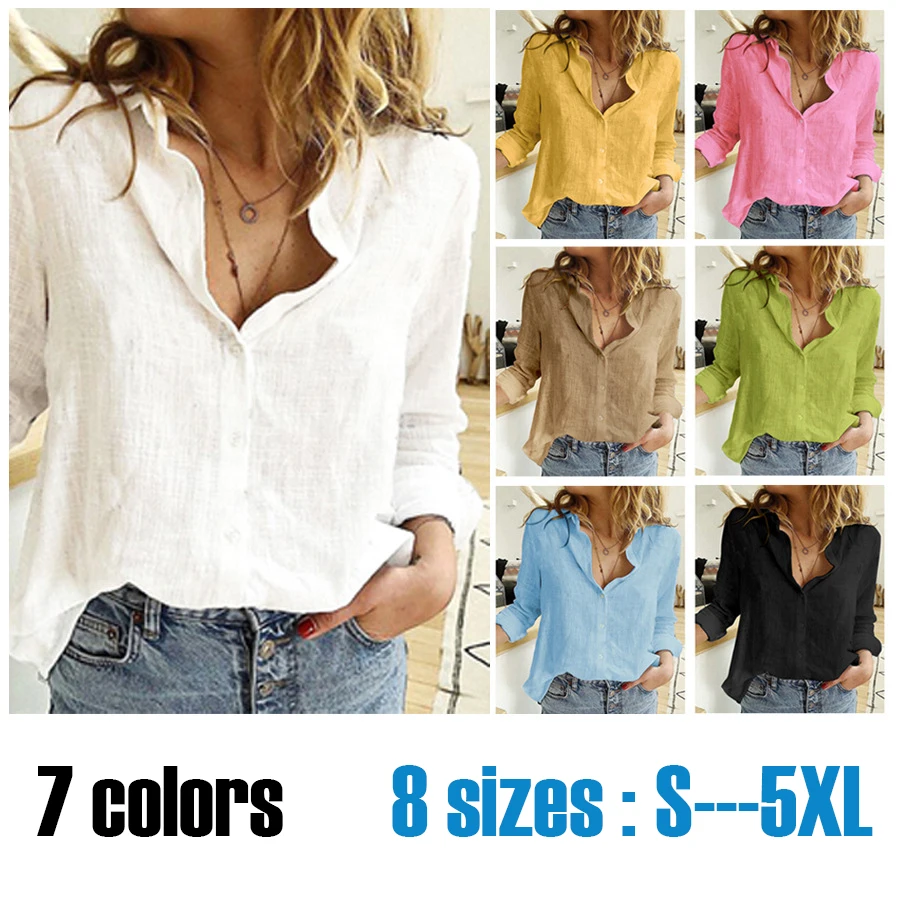 2023 Autumn Fashion Lapel Women Shirts Cotton and Linen Casual Elegant Blouse Office Long Sleeve Loose Buttons Tops Long Blouse
