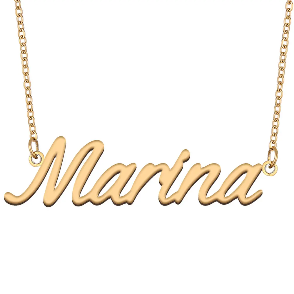

Marina Name Necklace for Women Stainless Steel Jewelry Gold Color Nameplate Pendant Collares Para Mujer Letters Choker